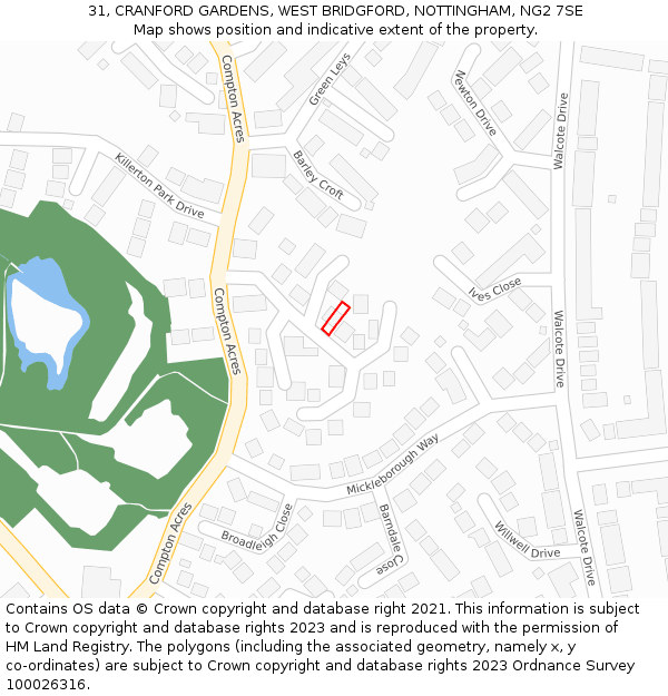 31, CRANFORD GARDENS, WEST BRIDGFORD, NOTTINGHAM, NG2 7SE: Location map and indicative extent of plot