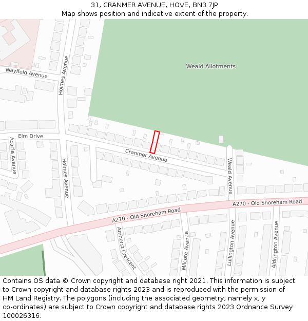 31, CRANMER AVENUE, HOVE, BN3 7JP: Location map and indicative extent of plot