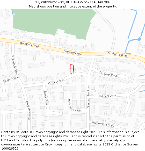 31, CRESWICK WAY, BURNHAM-ON-SEA, TA8 2EH: Location map and indicative extent of plot