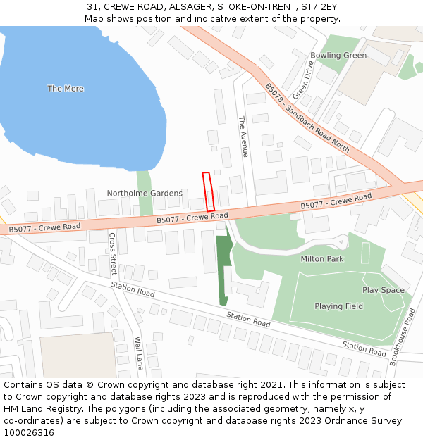 31, CREWE ROAD, ALSAGER, STOKE-ON-TRENT, ST7 2EY: Location map and indicative extent of plot