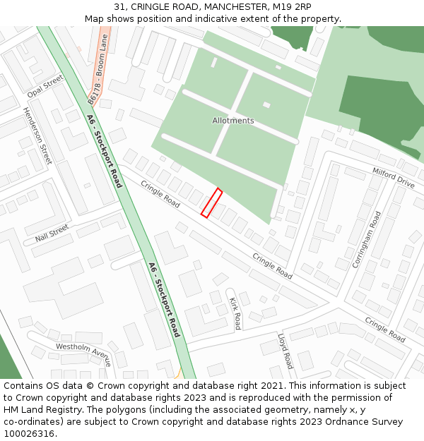 31, CRINGLE ROAD, MANCHESTER, M19 2RP: Location map and indicative extent of plot