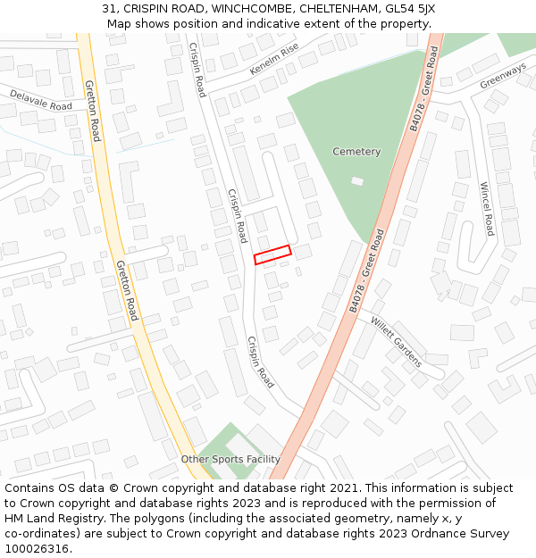 31, CRISPIN ROAD, WINCHCOMBE, CHELTENHAM, GL54 5JX: Location map and indicative extent of plot