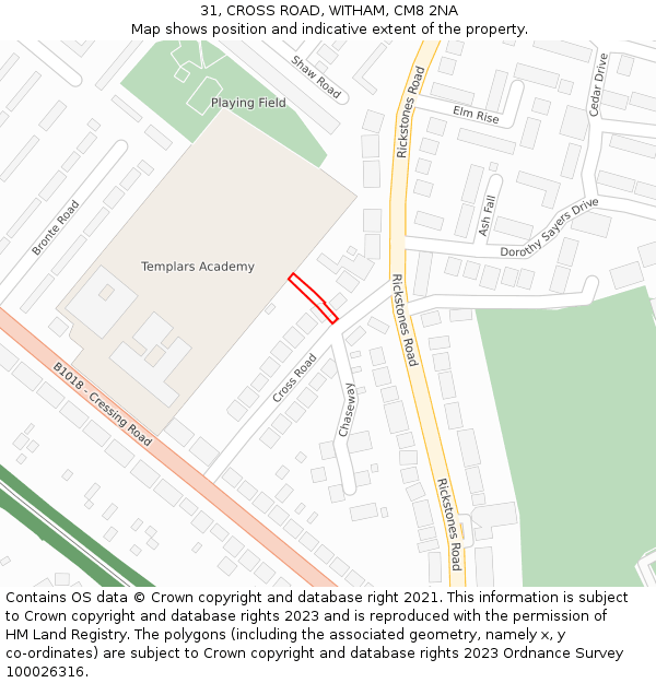 31, CROSS ROAD, WITHAM, CM8 2NA: Location map and indicative extent of plot