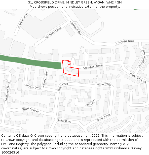 31, CROSSFIELD DRIVE, HINDLEY GREEN, WIGAN, WN2 4GH: Location map and indicative extent of plot