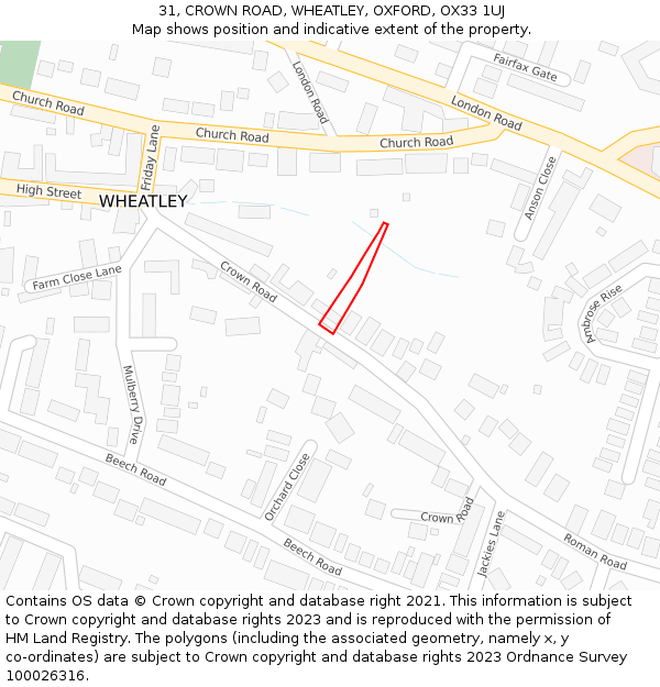 31, CROWN ROAD, WHEATLEY, OXFORD, OX33 1UJ: Location map and indicative extent of plot