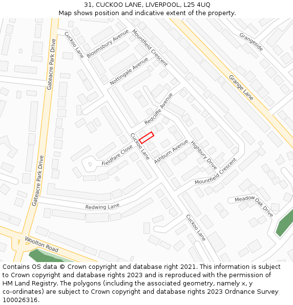 31, CUCKOO LANE, LIVERPOOL, L25 4UQ: Location map and indicative extent of plot