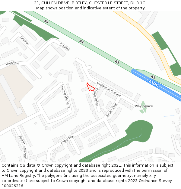 31, CULLEN DRIVE, BIRTLEY, CHESTER LE STREET, DH3 1GL: Location map and indicative extent of plot