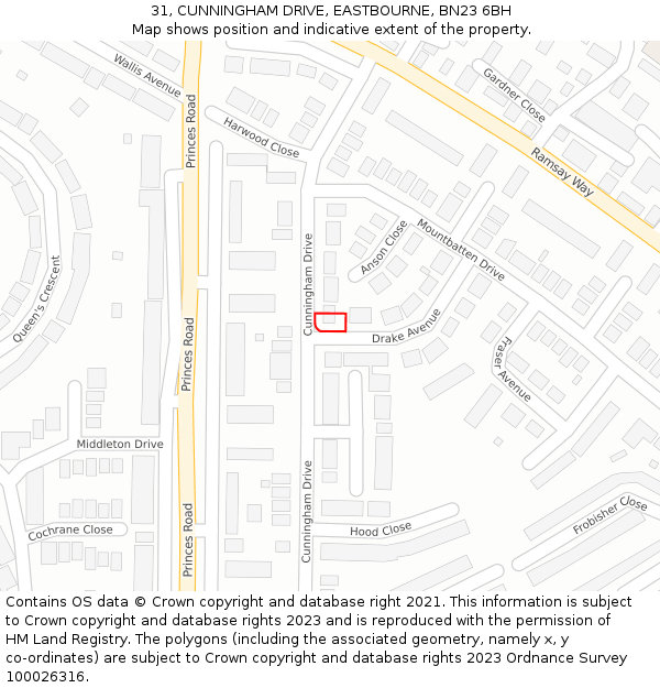 31, CUNNINGHAM DRIVE, EASTBOURNE, BN23 6BH: Location map and indicative extent of plot