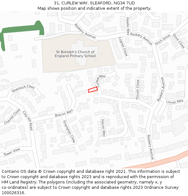 31, CURLEW WAY, SLEAFORD, NG34 7UD: Location map and indicative extent of plot