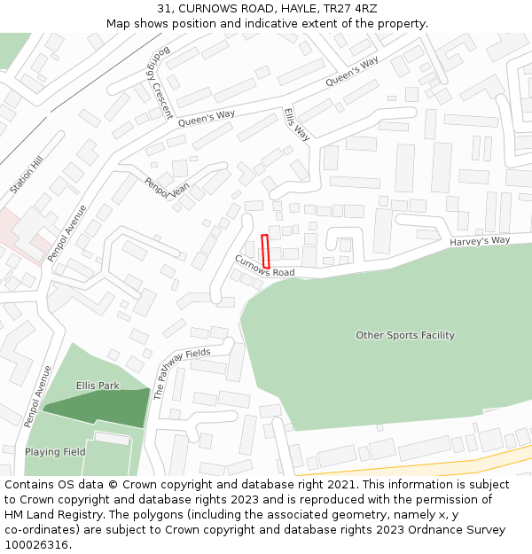 31, CURNOWS ROAD, HAYLE, TR27 4RZ: Location map and indicative extent of plot