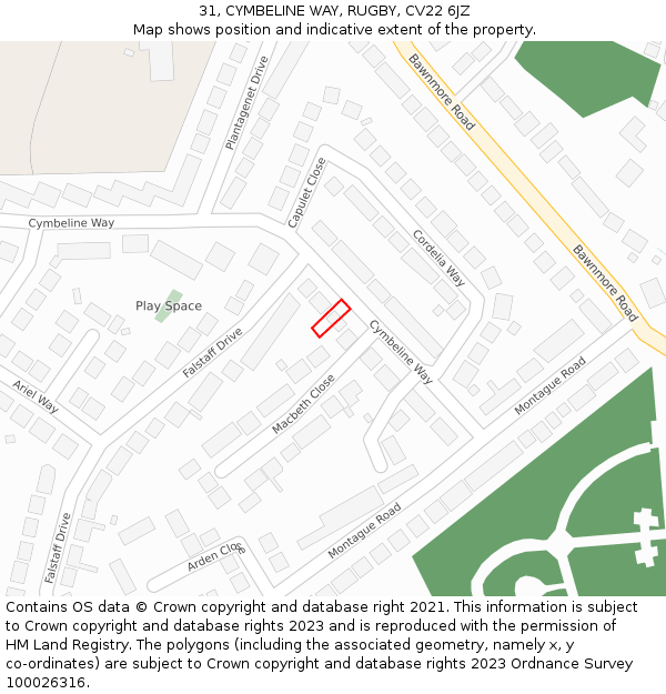 31, CYMBELINE WAY, RUGBY, CV22 6JZ: Location map and indicative extent of plot