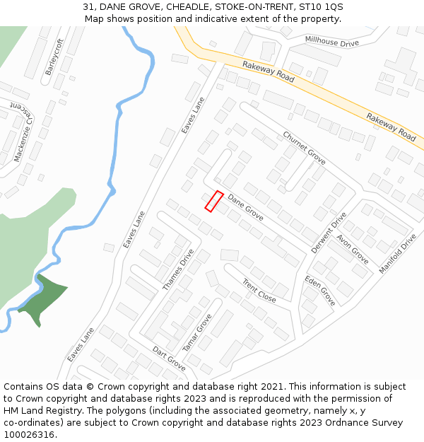 31, DANE GROVE, CHEADLE, STOKE-ON-TRENT, ST10 1QS: Location map and indicative extent of plot