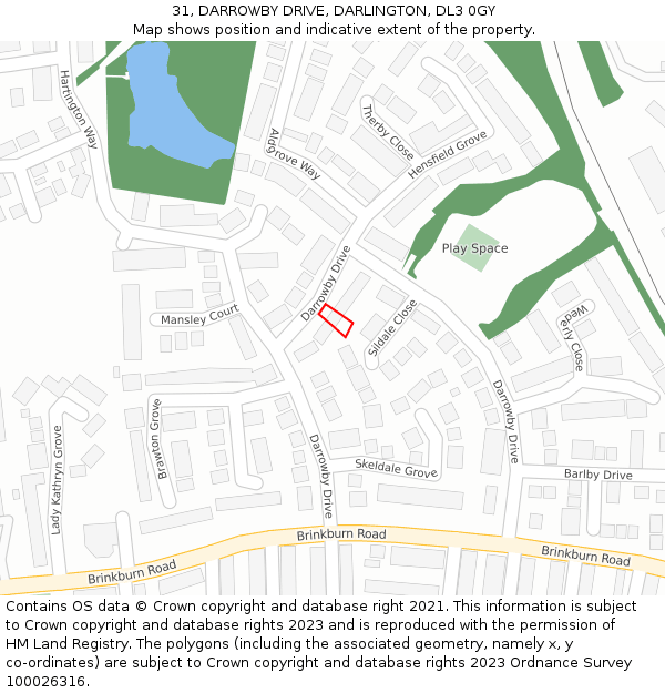 31, DARROWBY DRIVE, DARLINGTON, DL3 0GY: Location map and indicative extent of plot