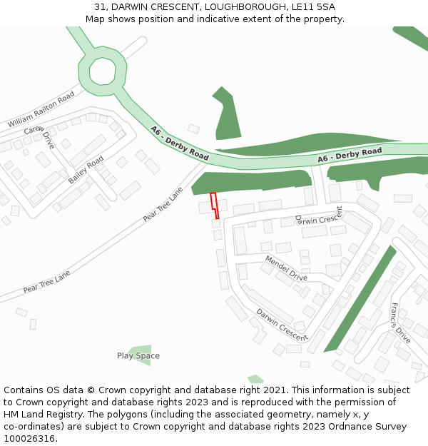 31, DARWIN CRESCENT, LOUGHBOROUGH, LE11 5SA: Location map and indicative extent of plot