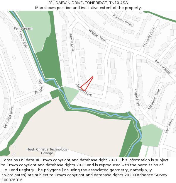 31, DARWIN DRIVE, TONBRIDGE, TN10 4SA: Location map and indicative extent of plot