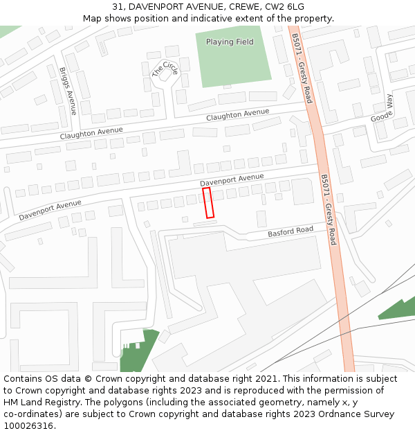 31, DAVENPORT AVENUE, CREWE, CW2 6LG: Location map and indicative extent of plot