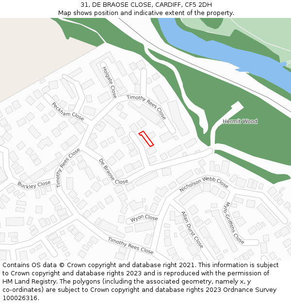 31, DE BRAOSE CLOSE, CARDIFF, CF5 2DH: Location map and indicative extent of plot