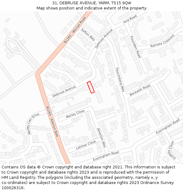 31, DEBRUSE AVENUE, YARM, TS15 9QW: Location map and indicative extent of plot