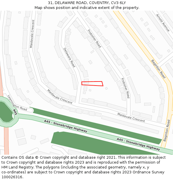 31, DELAWARE ROAD, COVENTRY, CV3 6LY: Location map and indicative extent of plot