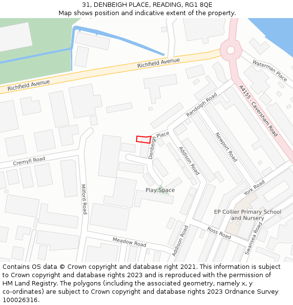 31, DENBEIGH PLACE, READING, RG1 8QE: Location map and indicative extent of plot