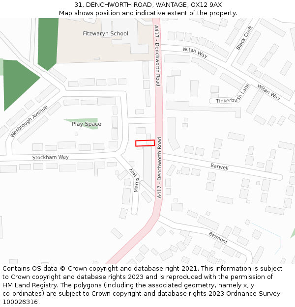 31, DENCHWORTH ROAD, WANTAGE, OX12 9AX: Location map and indicative extent of plot