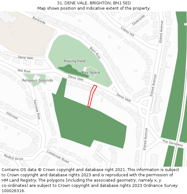 31, DENE VALE, BRIGHTON, BN1 5ED: Location map and indicative extent of plot