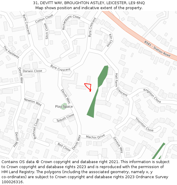 31, DEVITT WAY, BROUGHTON ASTLEY, LEICESTER, LE9 6NQ: Location map and indicative extent of plot