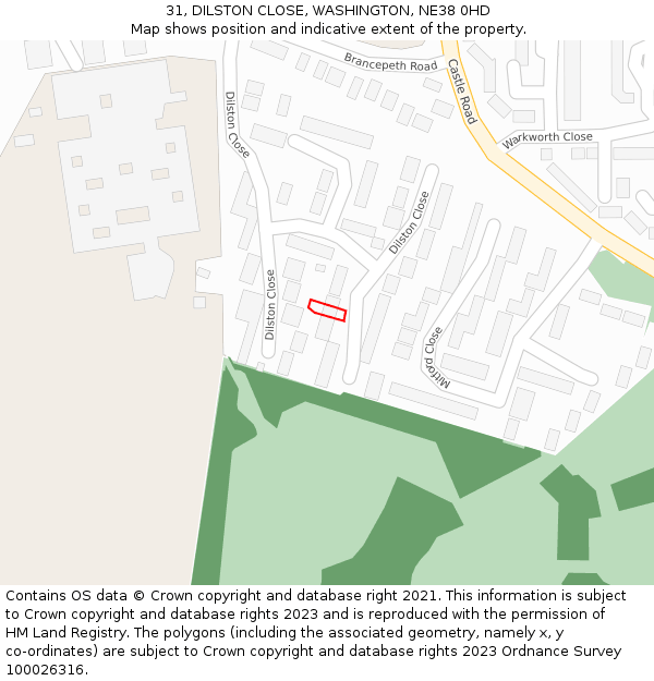 31, DILSTON CLOSE, WASHINGTON, NE38 0HD: Location map and indicative extent of plot