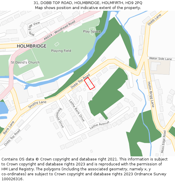 31, DOBB TOP ROAD, HOLMBRIDGE, HOLMFIRTH, HD9 2PQ: Location map and indicative extent of plot