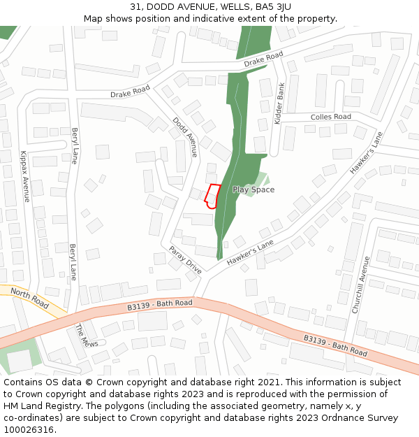 31, DODD AVENUE, WELLS, BA5 3JU: Location map and indicative extent of plot