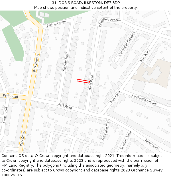 31, DORIS ROAD, ILKESTON, DE7 5DP: Location map and indicative extent of plot