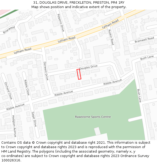 31, DOUGLAS DRIVE, FRECKLETON, PRESTON, PR4 1RY: Location map and indicative extent of plot