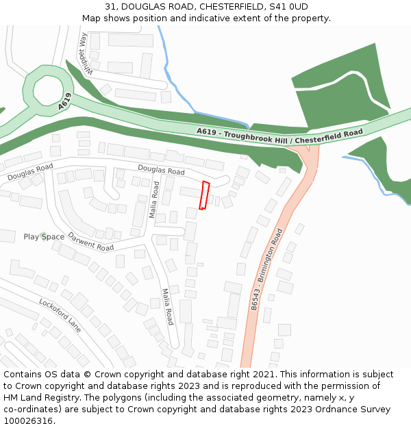 31, DOUGLAS ROAD, CHESTERFIELD, S41 0UD: Location map and indicative extent of plot