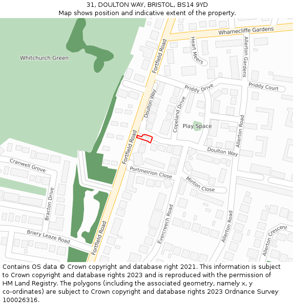 31, DOULTON WAY, BRISTOL, BS14 9YD: Location map and indicative extent of plot