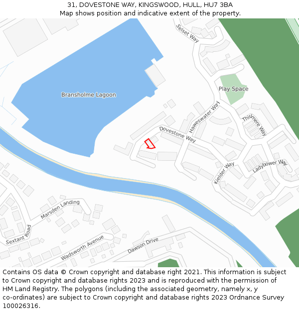 31, DOVESTONE WAY, KINGSWOOD, HULL, HU7 3BA: Location map and indicative extent of plot