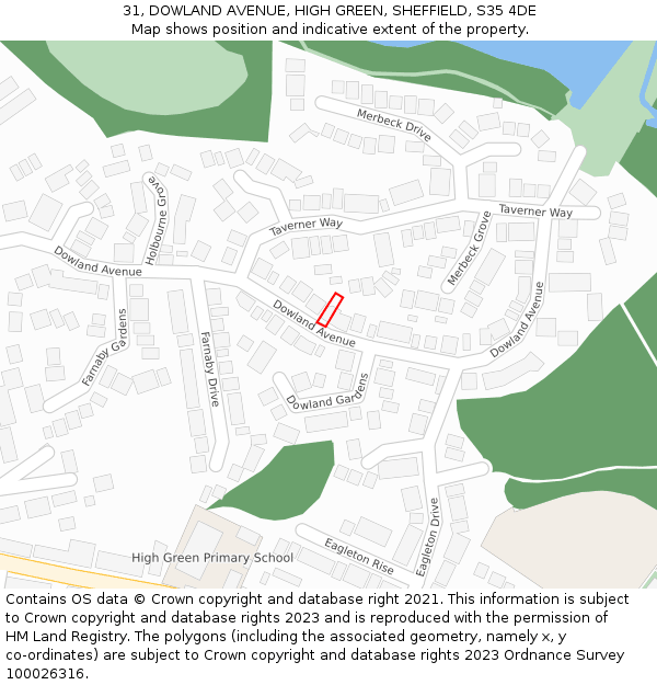 31, DOWLAND AVENUE, HIGH GREEN, SHEFFIELD, S35 4DE: Location map and indicative extent of plot