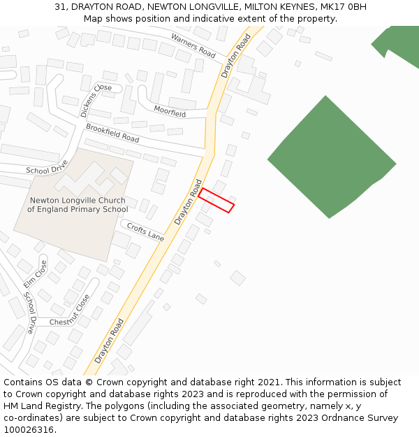 31, DRAYTON ROAD, NEWTON LONGVILLE, MILTON KEYNES, MK17 0BH: Location map and indicative extent of plot