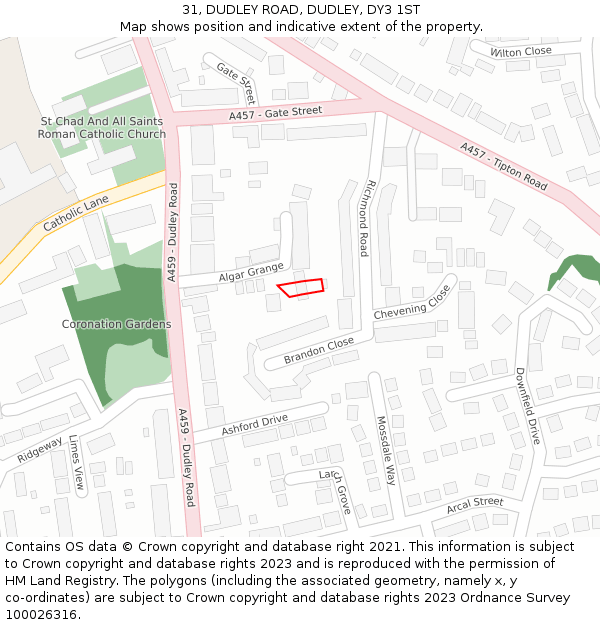 31, DUDLEY ROAD, DUDLEY, DY3 1ST: Location map and indicative extent of plot