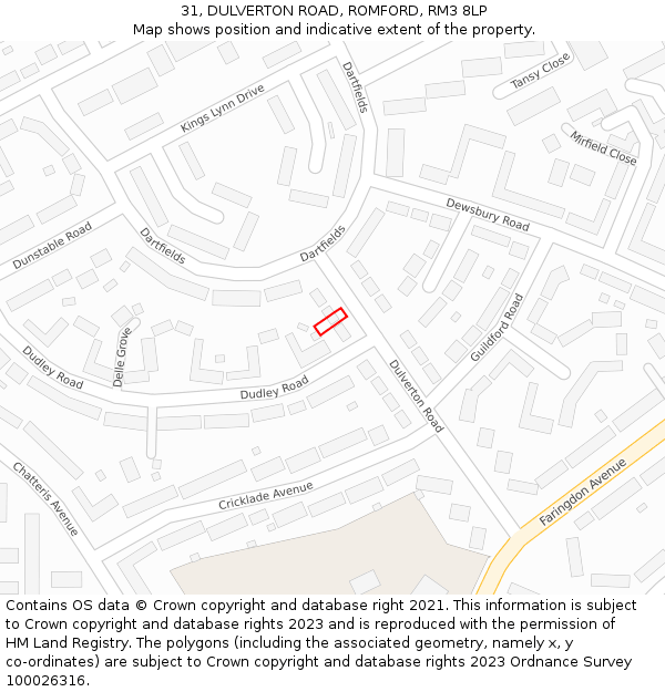 31, DULVERTON ROAD, ROMFORD, RM3 8LP: Location map and indicative extent of plot