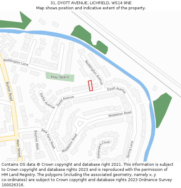 31, DYOTT AVENUE, LICHFIELD, WS14 9NE: Location map and indicative extent of plot