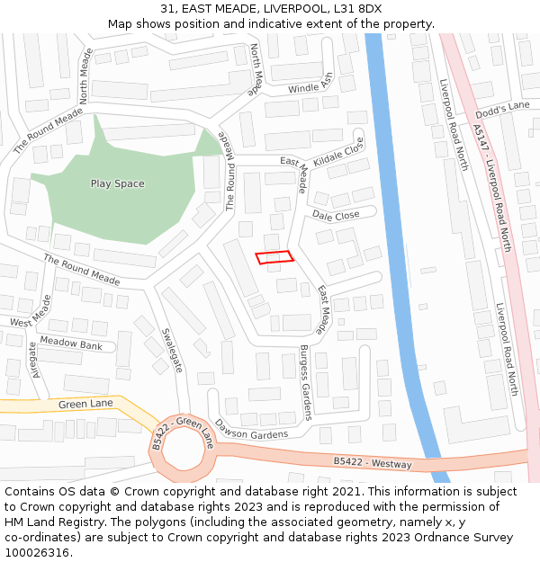 31, EAST MEADE, LIVERPOOL, L31 8DX: Location map and indicative extent of plot