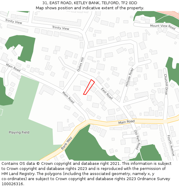 31, EAST ROAD, KETLEY BANK, TELFORD, TF2 0DD: Location map and indicative extent of plot