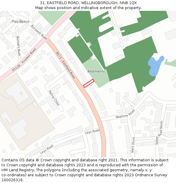 31, EASTFIELD ROAD, WELLINGBOROUGH, NN8 1QX: Location map and indicative extent of plot