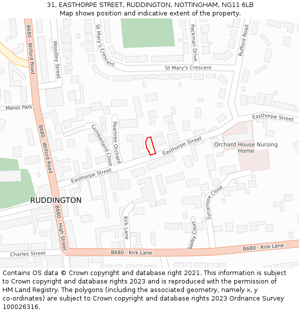 31, EASTHORPE STREET, RUDDINGTON, NOTTINGHAM, NG11 6LB: Location map and indicative extent of plot