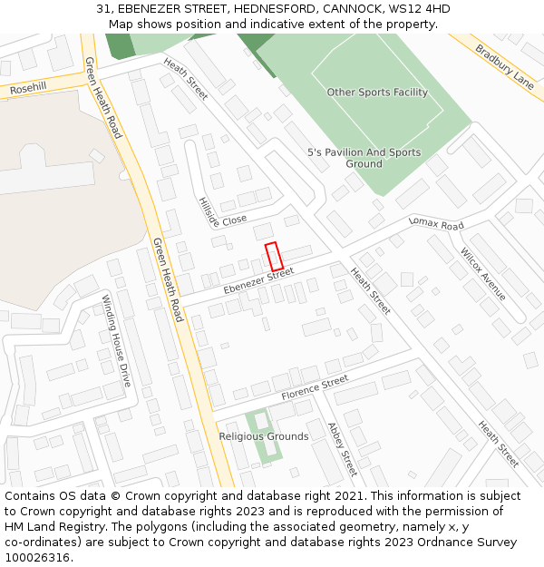 31, EBENEZER STREET, HEDNESFORD, CANNOCK, WS12 4HD: Location map and indicative extent of plot