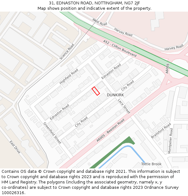 31, EDNASTON ROAD, NOTTINGHAM, NG7 2JF: Location map and indicative extent of plot