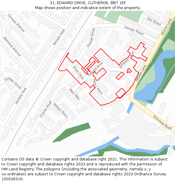 31, EDWARD DRIVE, CLITHEROE, BB7 1EF: Location map and indicative extent of plot