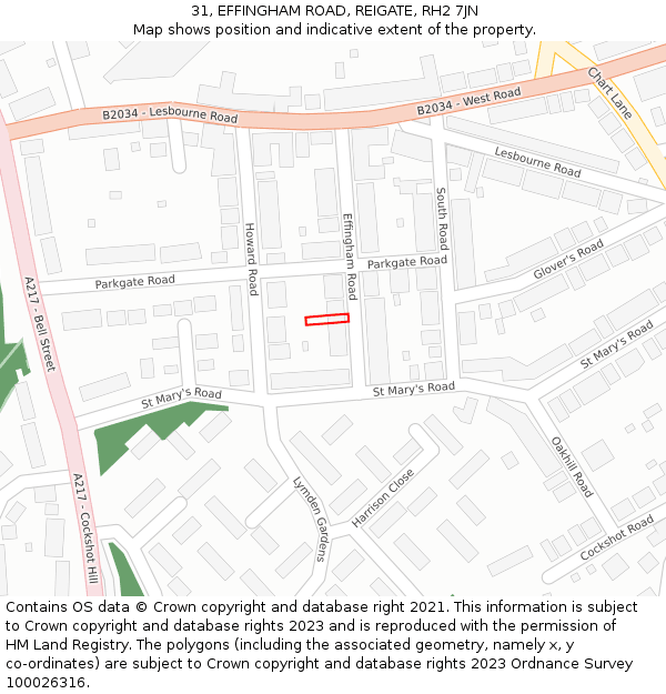 31, EFFINGHAM ROAD, REIGATE, RH2 7JN: Location map and indicative extent of plot