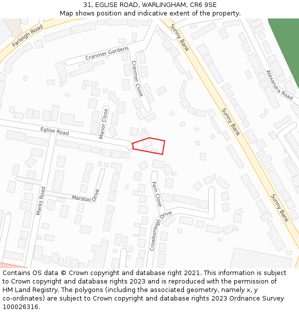 31, EGLISE ROAD, WARLINGHAM, CR6 9SE: Location map and indicative extent of plot