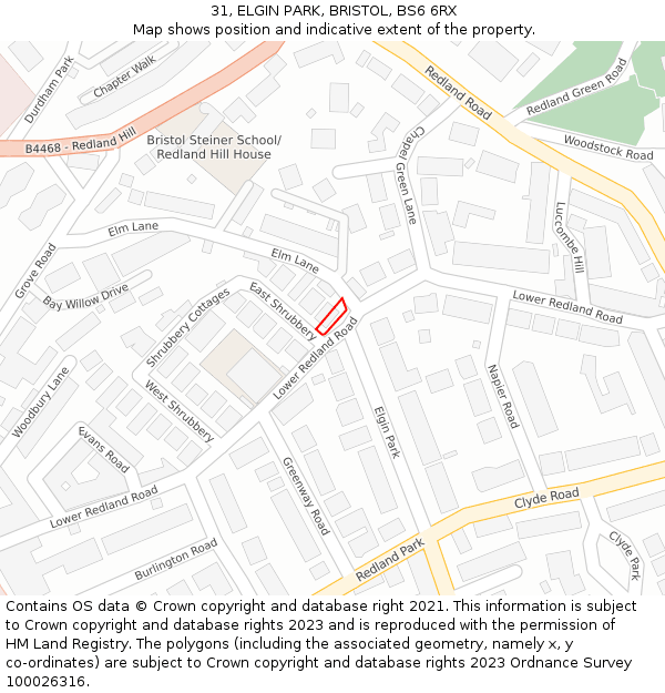 31, ELGIN PARK, BRISTOL, BS6 6RX: Location map and indicative extent of plot